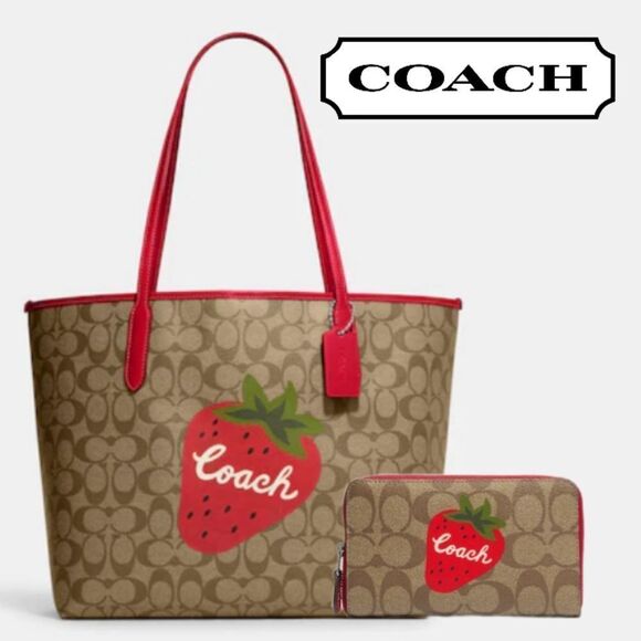 🍓 Coach Strawberry Tote Bag and Zip Around Wallet Set - Picture 1 of 16